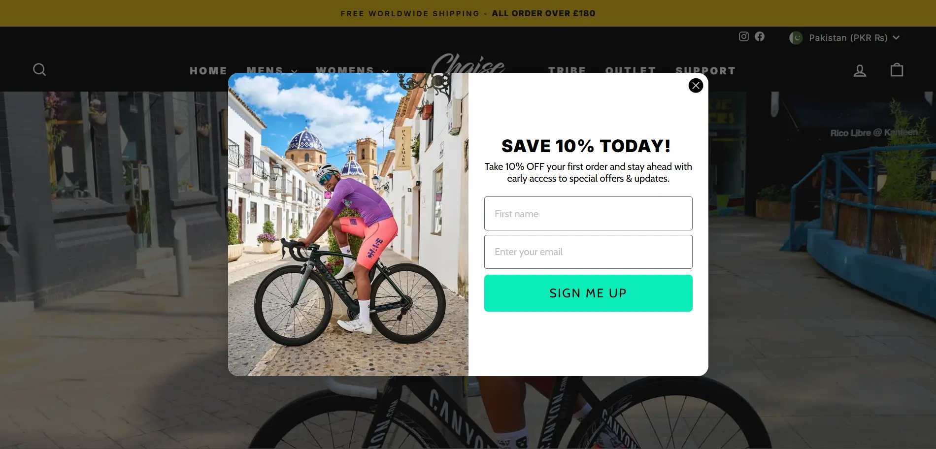 Live screenshot of the Chaise Cycliste website