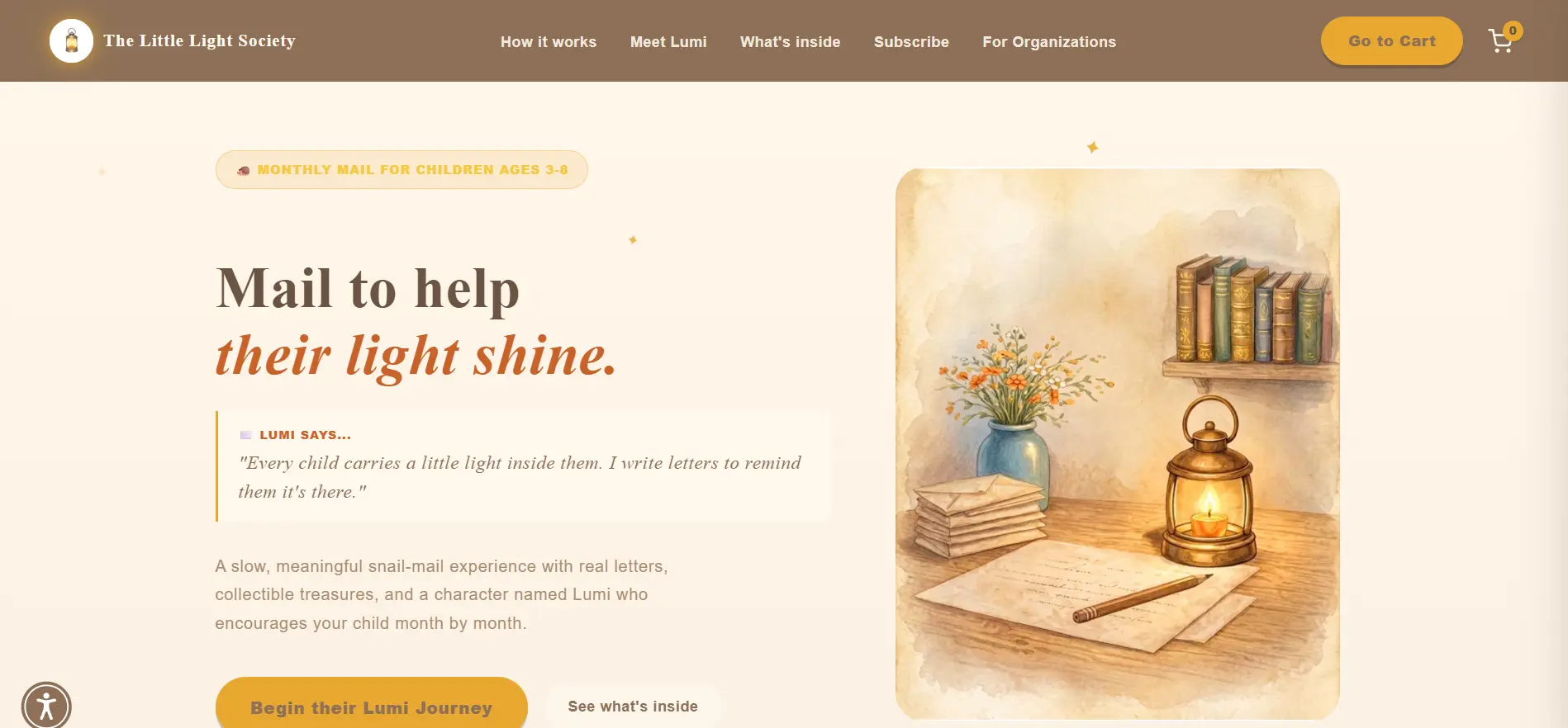 Live screenshot of The Little Light Society website